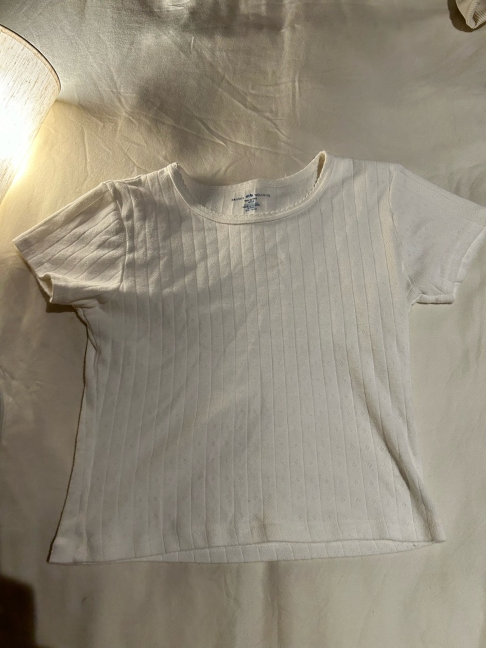 Brandy Melville White Ribbed Short Sleeve Tee